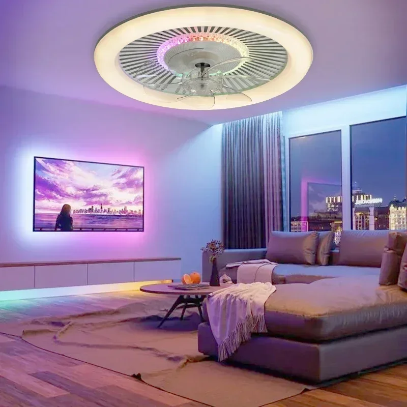 LED Decorative Lighting, Remote Control RGB Dimming, 6-Speed Speed Regulation, Low Floor Fan Light, Bedroom Living Room Ceiling