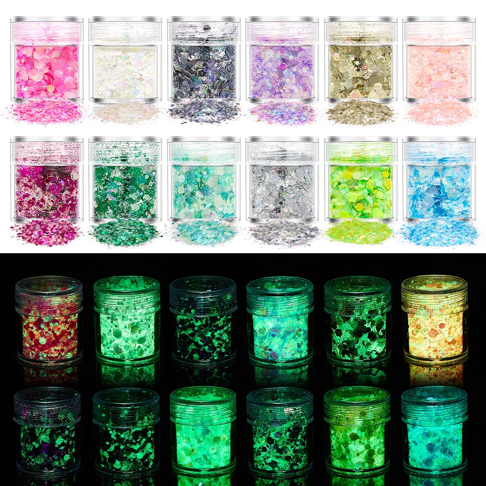 15Colors Holographic Luminous Sequins Nail Art Glitters