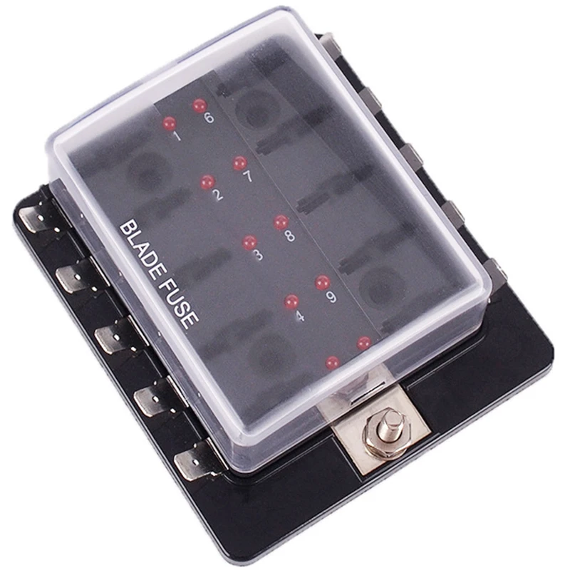 10 Ways 6 Ways Blade Fuse Box Holder with LED Warning Light for Car Boat Marine Trike 12V 24V M size