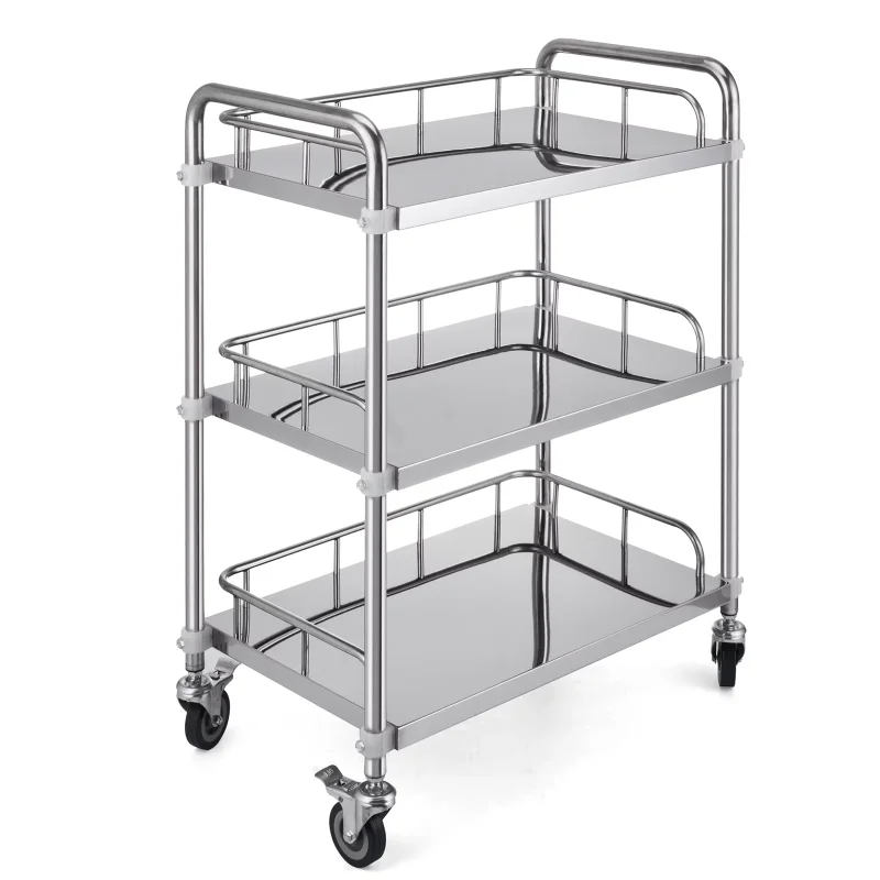 

VEVORbrand Lab Rolling Cart 3 Shelves Shelf Stainless Steel Rolling Cart Catering Dental Utility Cart Commercial Wheel Dolly Res