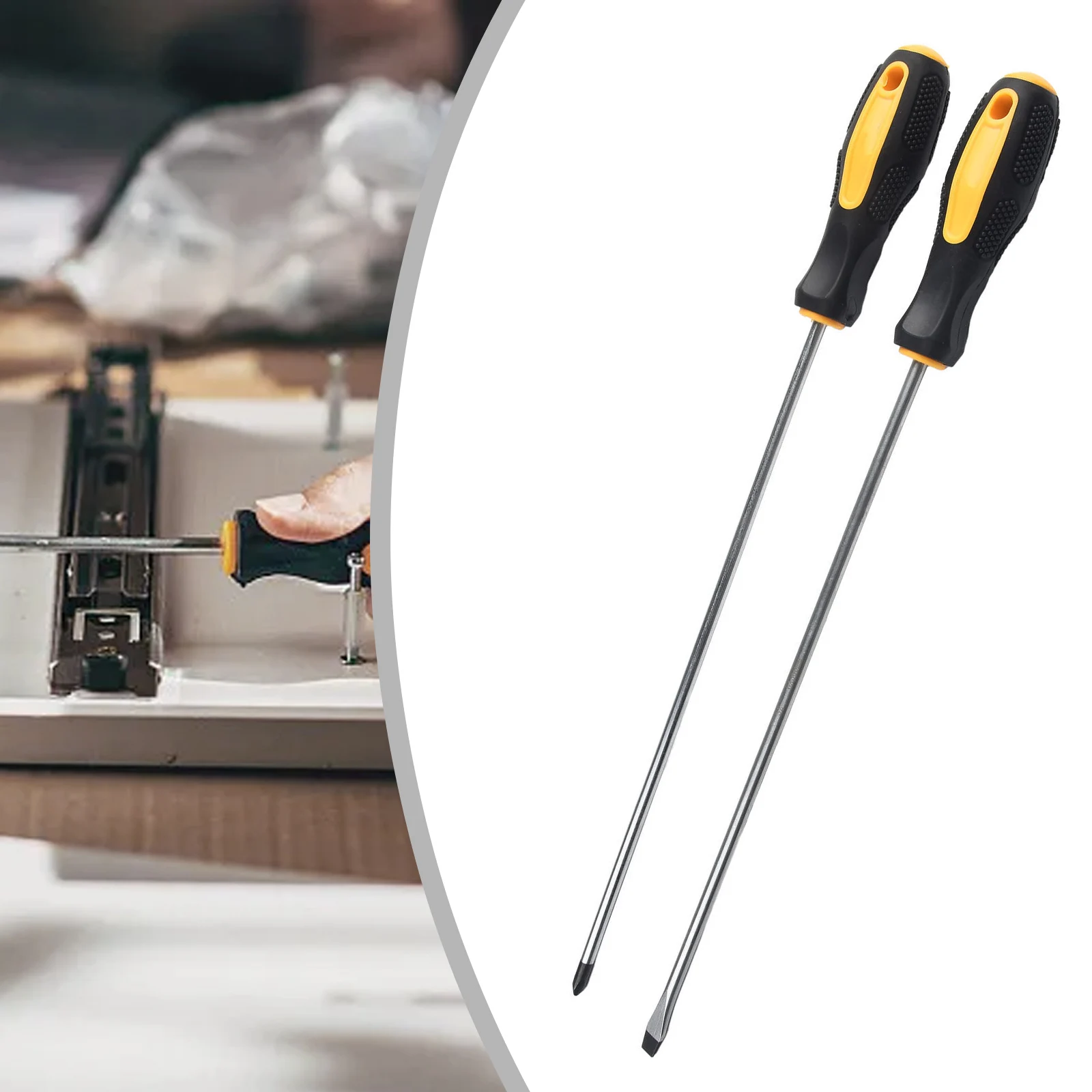 1 2pcs Extended Screwdriver Long Slotted Cross Screwdriver With Rubber Handle Multipurpose Magnetic Electric Screwdriver Tools