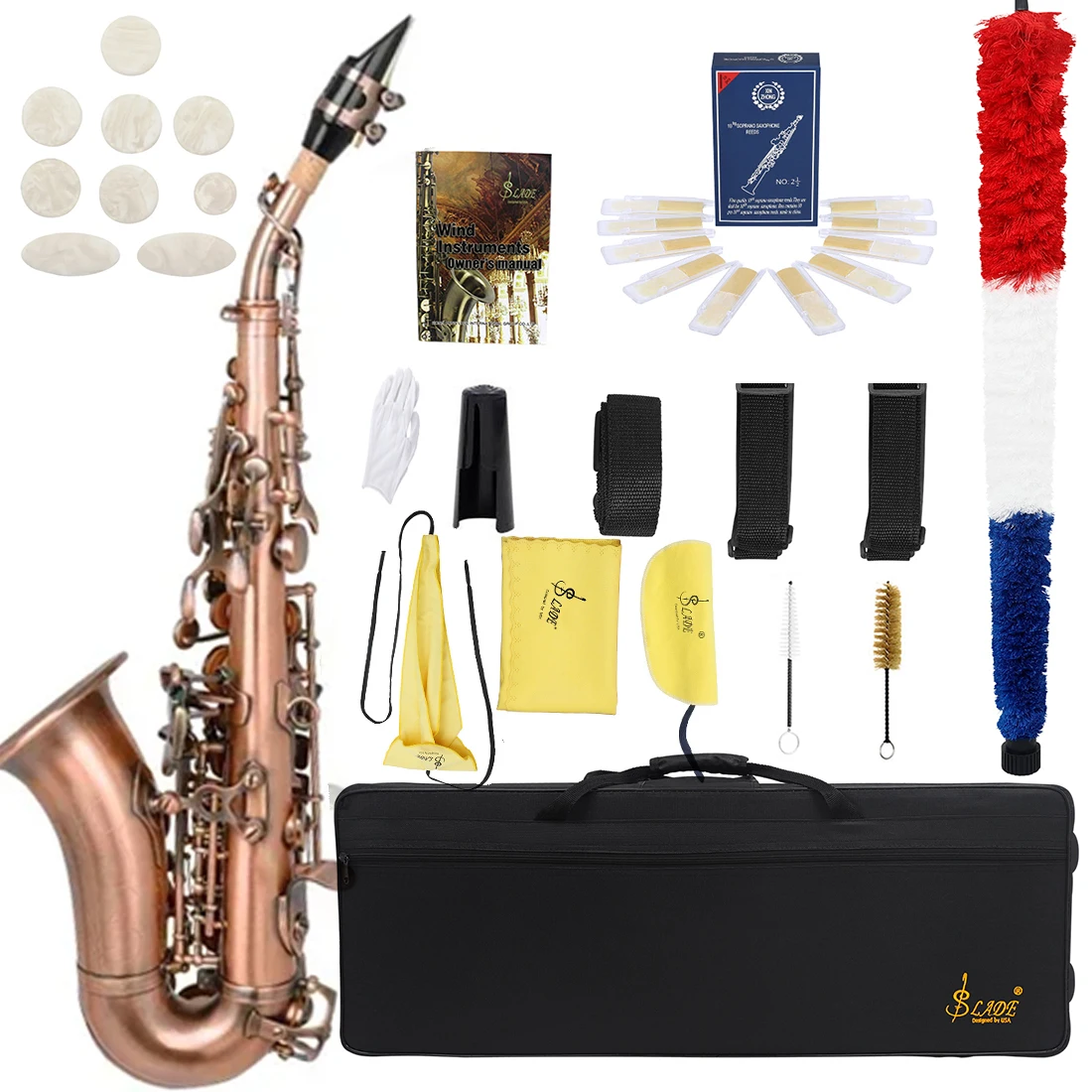 Sassofono Soprano Slade Ottone Sassofono Rosso Retrò Tono Bb Sax Soprano Con Strumento Musicale Woodwind Accessorio Sax