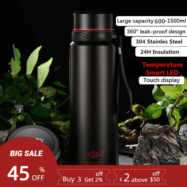 coffee thermos,coffee bottle,Tea Infuser Bottle,Smart Sports Water Bottle  with LED Temperature Display,Double Wall Vacuum Insulated Water Bottle,  Stay Hot for 24 Hrs,cold for 24 Hrs (black, 