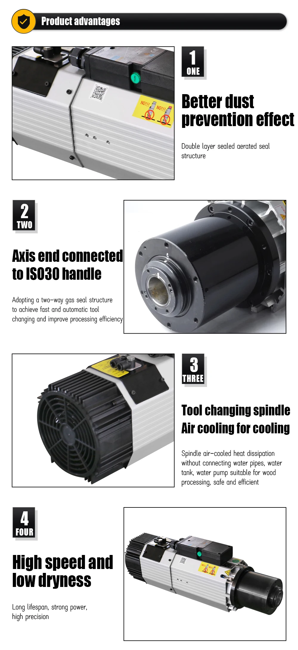 HQD 9KW ATC CNC Spindle Motor For wood Aluminium soft metal ISO30 24000rpm + 11k