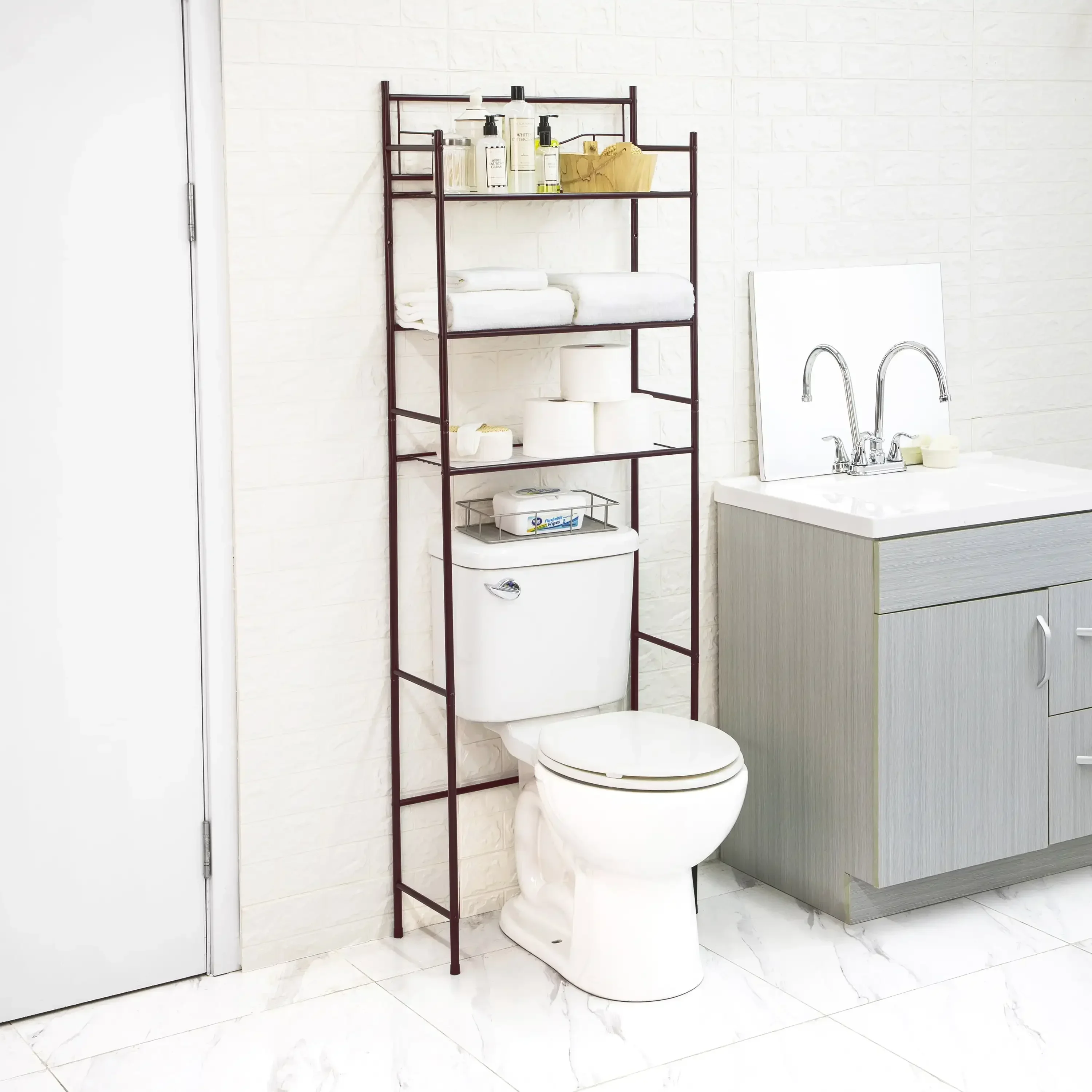 

g Over the Toilet Steel 3-Shelf Bath Shelves Space Saver, Bronze Finish Adult Age Groups