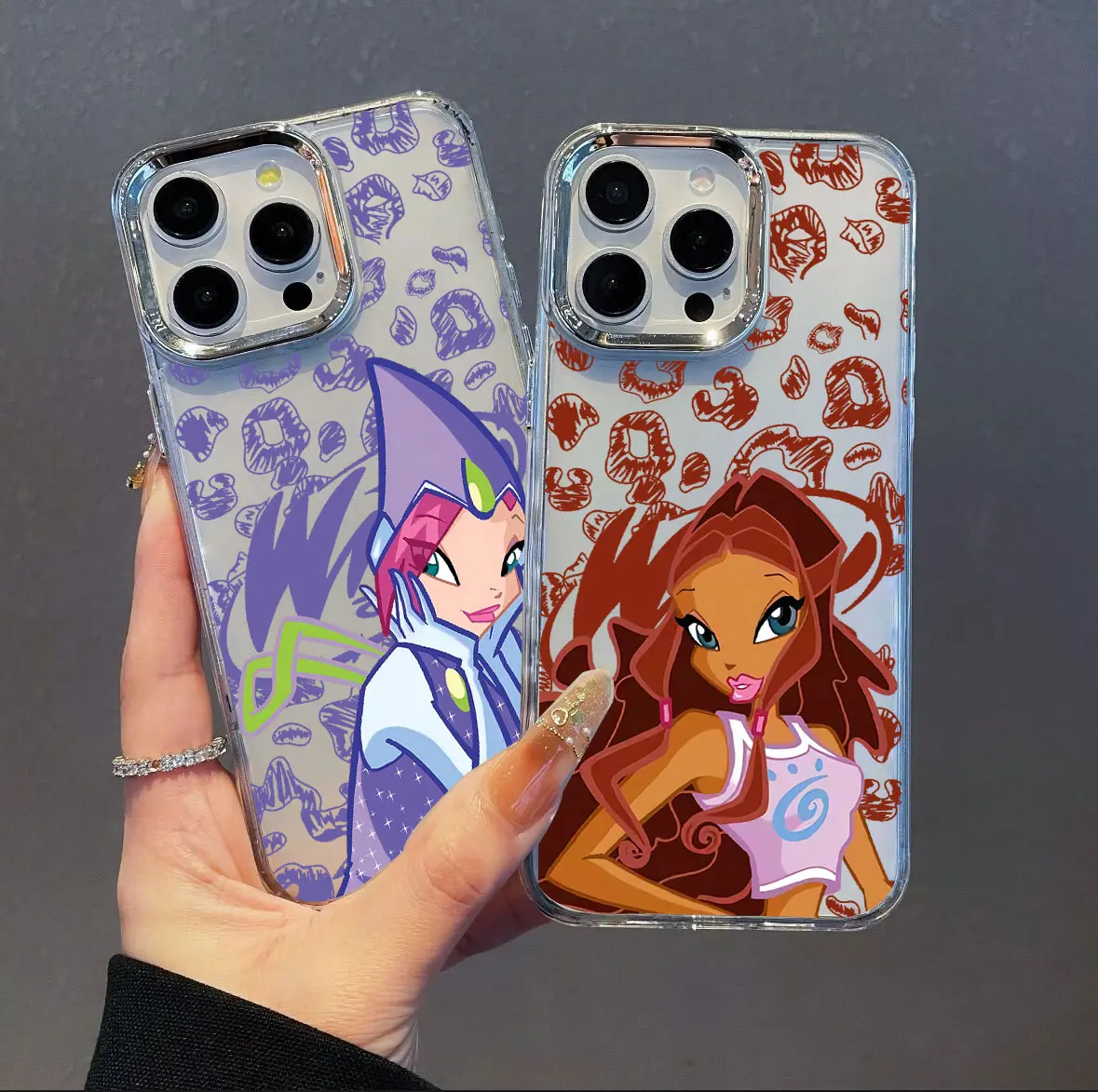 Fashionable Transparent Phone Case with Lovely Ins W-winxs Clubs Design