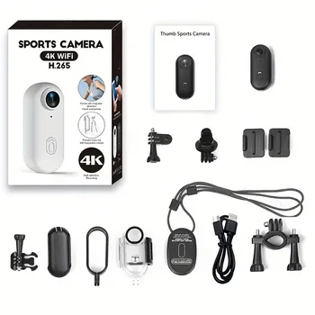 Fotocamera Thumb Action 4K, fotocamera sportiva HD, stabilizzazione dell'immagine digitale, esposizione automatica, batteria da 800 mAh, litio ricaricabile