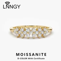 Lnngy 2mm Moissanite Ring With Certificate 925 Sterling Silver Cluster Flower Wedding Rings For Women 14k Gold Plated Jewelry