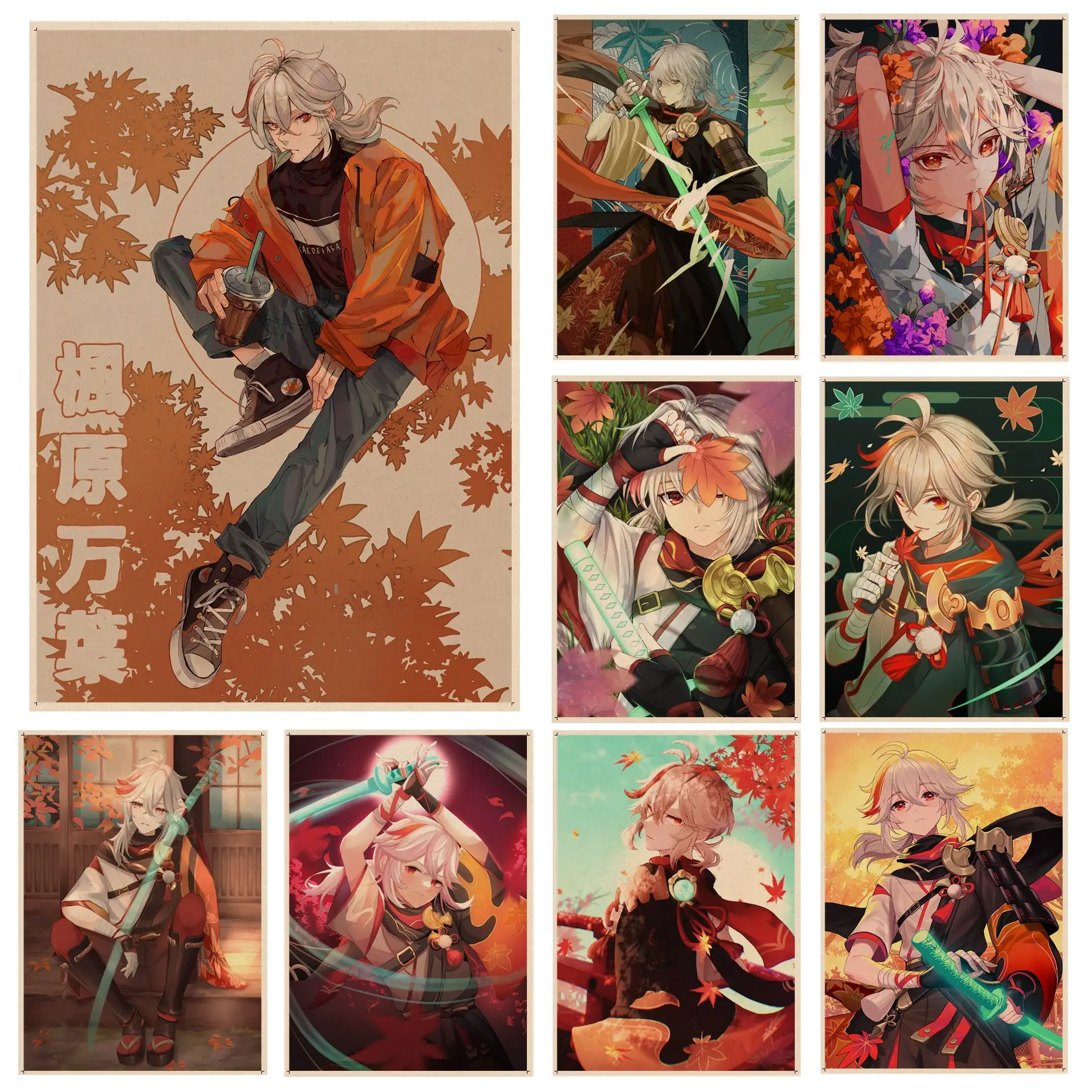 

Genshin Impact Kaedehara Kazuha Retro Kraft Paper Poster Kraft Paper Prints and Posters Aesthetic Art Wall Painting