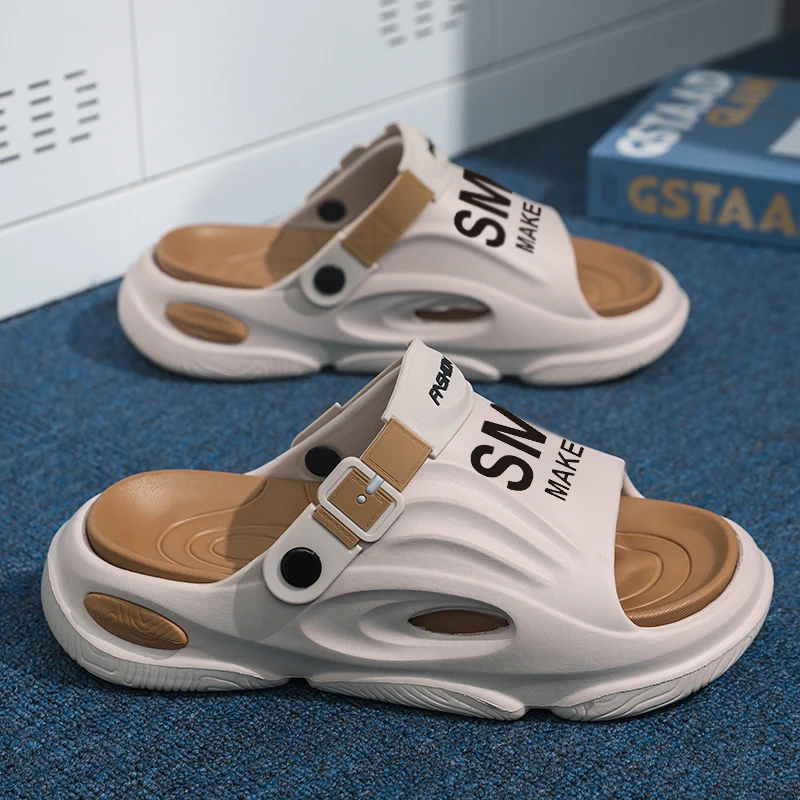 Men's Slippers with Anti-Collision Design, Wear-Resistant, Non-Slip, Contrasting Color Slippers, Men's Bathing Home Thick-Soled Heightening Sandals