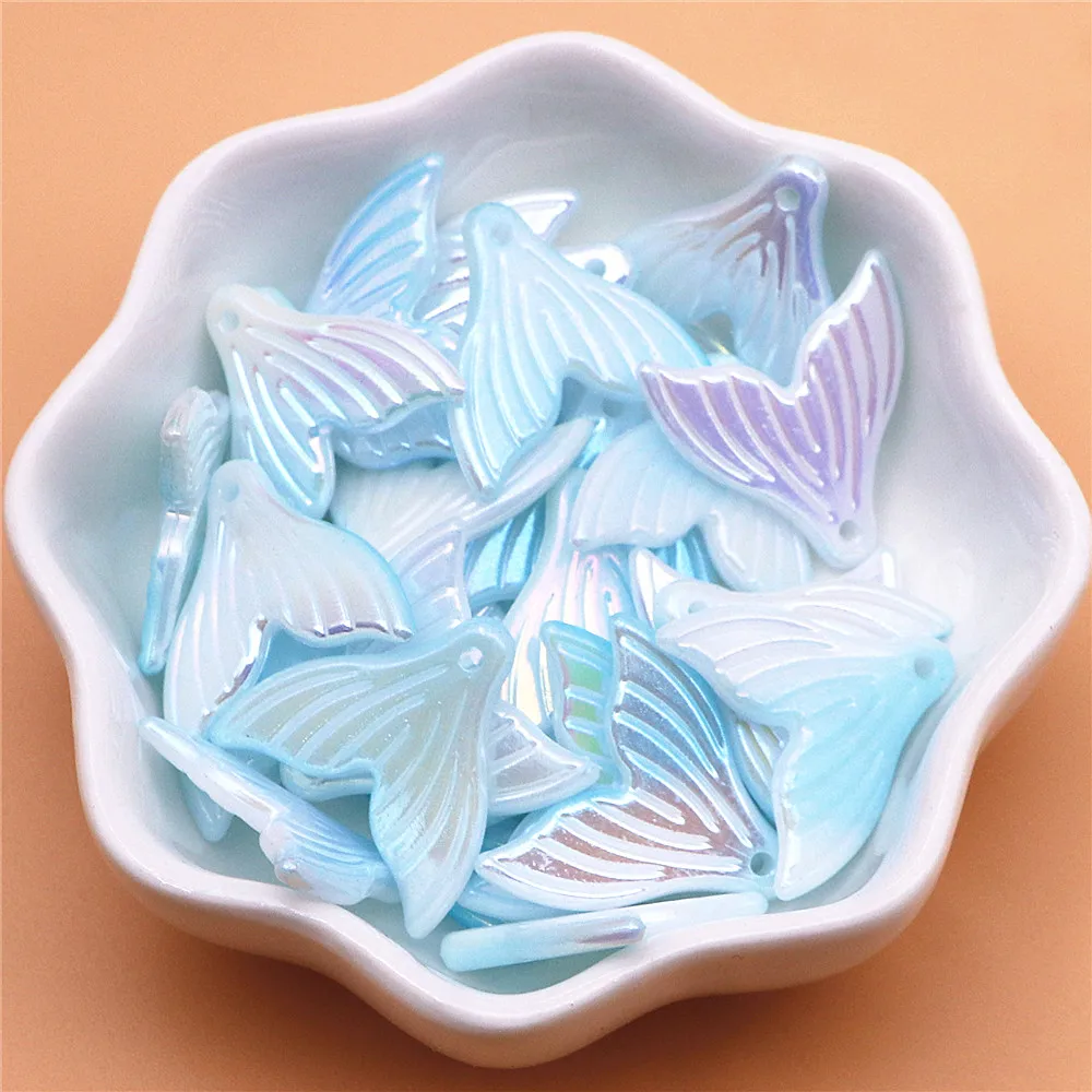 30pcs 반짝 이는 그라디언트 컬러 수지 모조 진주 물고기 꼬리 참 구멍이있는 DIY 쥬얼리 공예 액세서리 장식