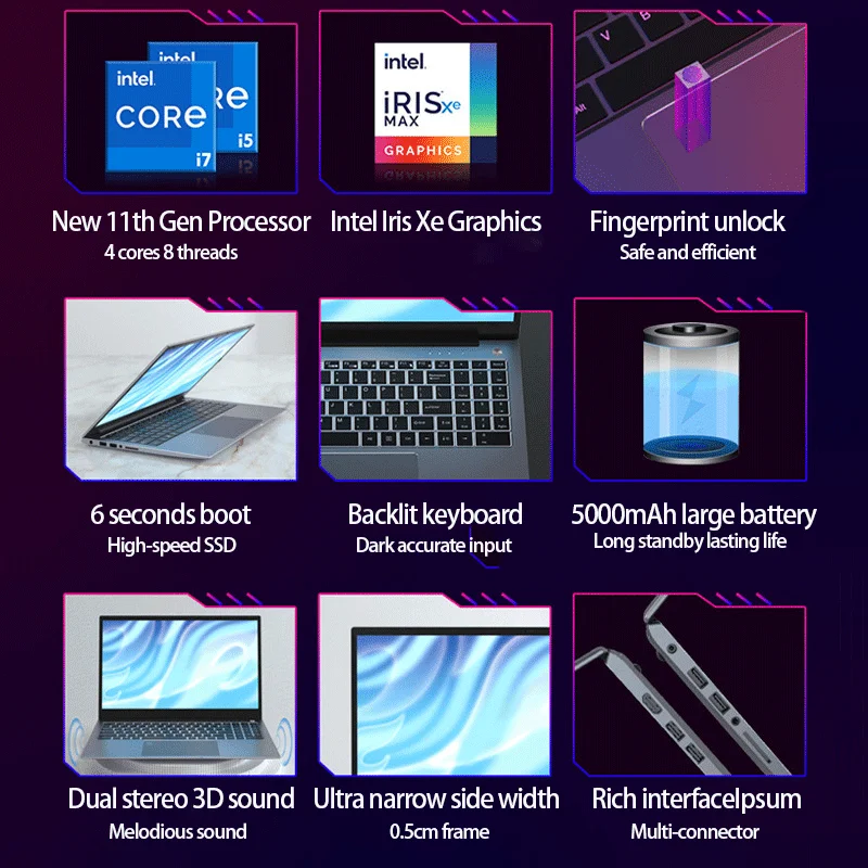 2024 New Ultraslim Dedicated Gaming Laptop 15.6 Inch Intel Core i7-1260+MX550 4Gvideo  NVIDIA   RAM Fingerprint office Notebook 3