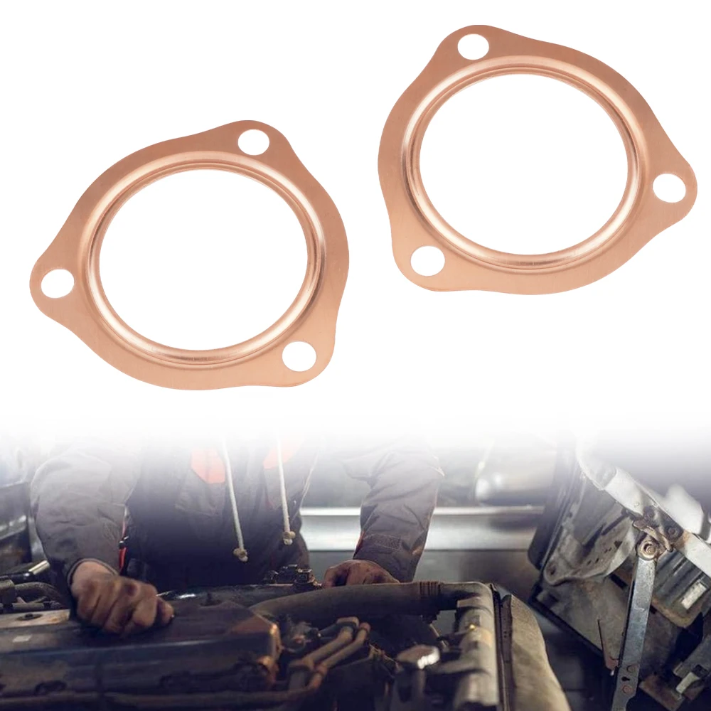 2.5 Inch Header Collector Gaskets 2 1/2" Copper Header Exhaust Collector Gaskets for SBC BBC 302 350 454 (3 Bolt Pattern)