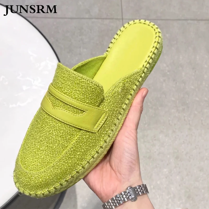 

Summer New Flat Bottom Casual Half Slippers Outside Wear Fashion Handmade Weave Fisherman Shoes Women Daily Shallow Rome Sandals