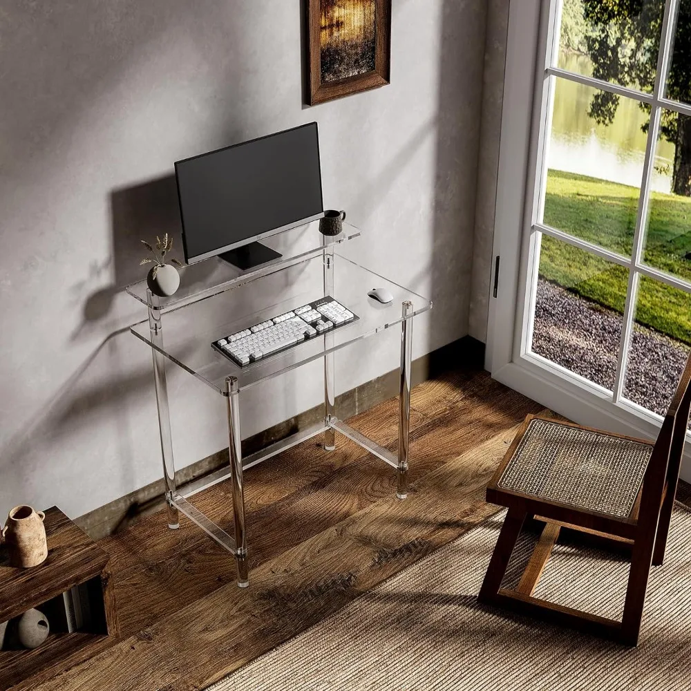31.5" L X 19.7''W X 34.7" H Computer Desk with Monitor Stand for Office, Living Room, Bedroom, Modern Clear Writing Desk 6