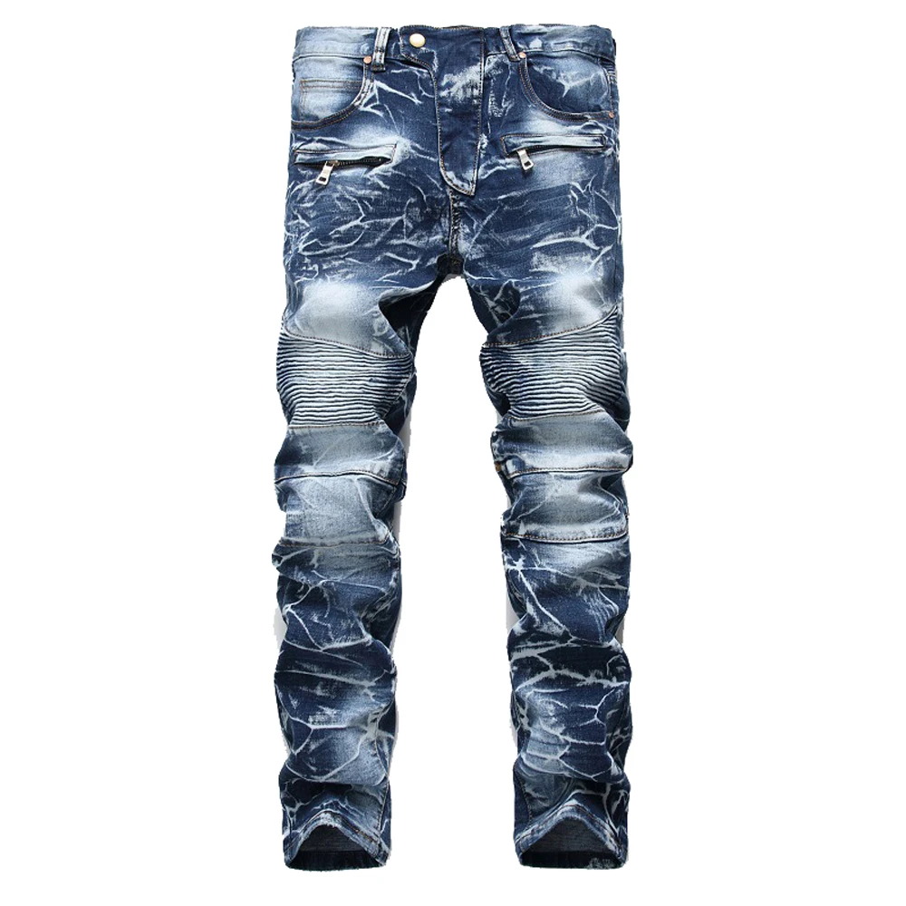 

2023 New Men Designer Fashion Slim Skinny Moto Biker Casual Jeans Straight Motorcycle Jeans Men Destroyed Denim Trousers