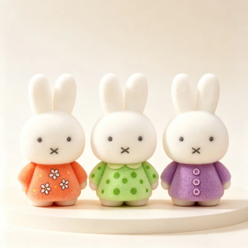 Charming Kawaii Flocking Rabbit Figurine - Cute Desk and Shelf Decor Ornament