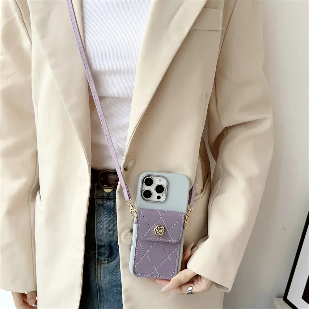 Luxury Crossbody Leather Phone Case with Lanyard Pocket Wallet