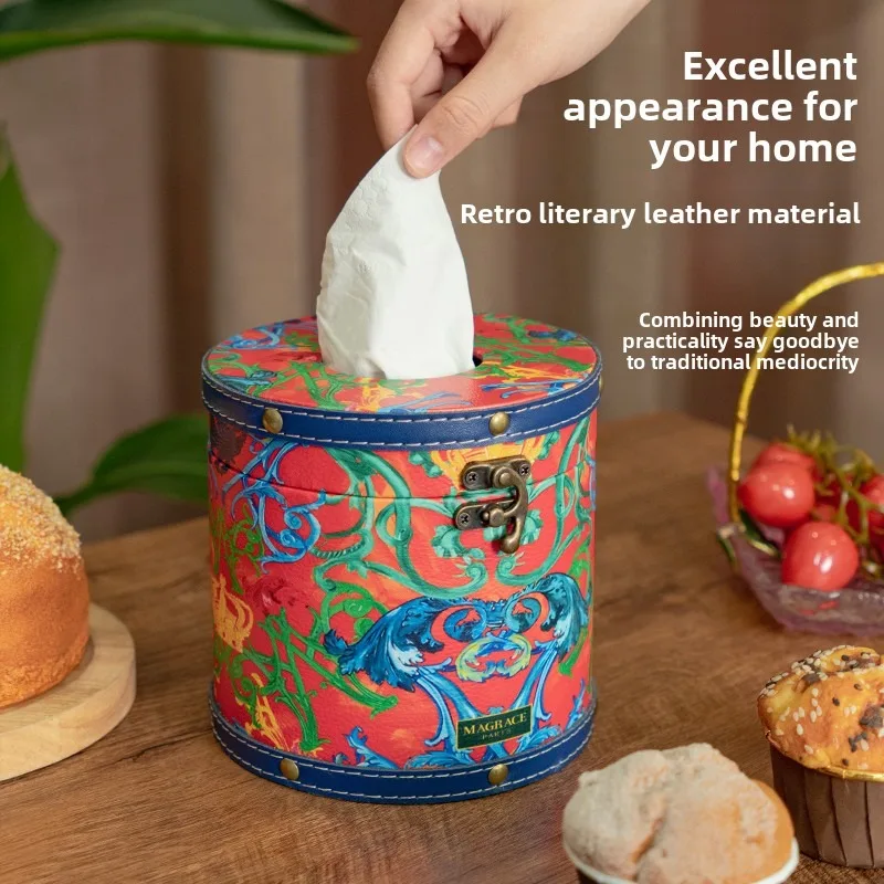 Creative Circular Leather Roll Paper Tube Restaurant Desktop Tissue Bucket Bathroom Tissue Storage Box 2