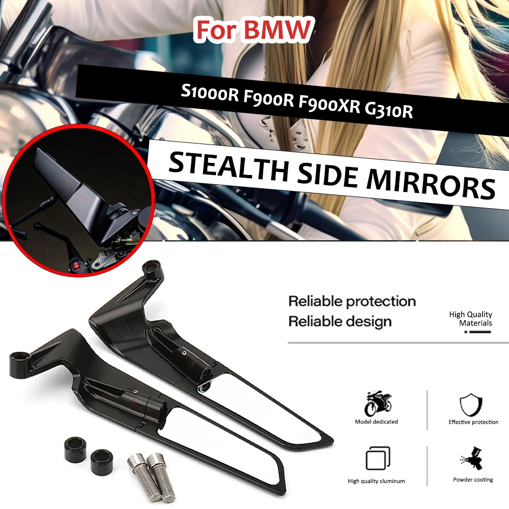 

For BMW S1000R F900R F900XR G310R G310GS C400X C400GT Universal Motorcycle Mirrors Stealth Winglets Mirror Kits To Rotate Adjust