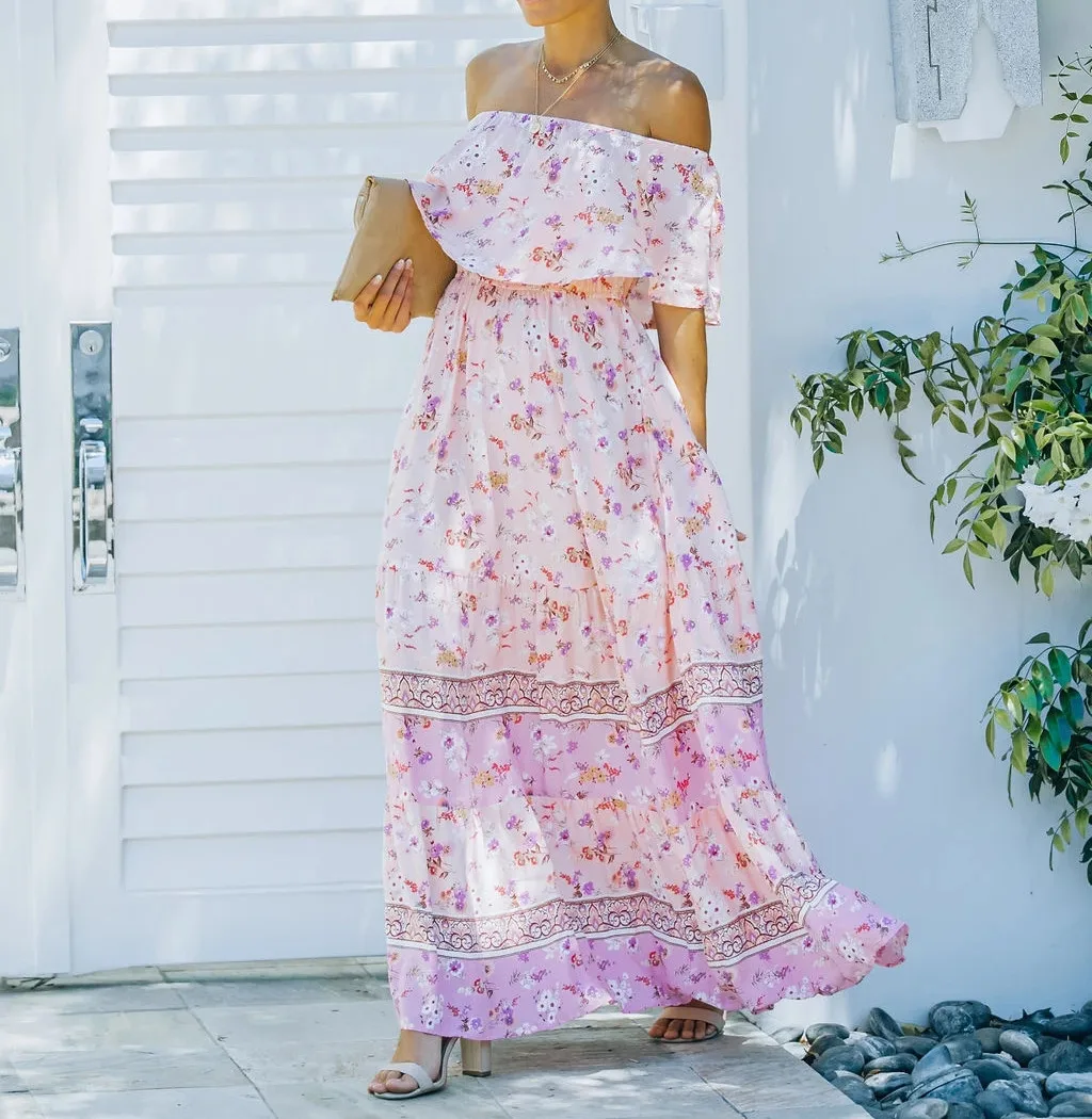 Flower Print Off Shoulder Long Dresses For Women Spring Summer New Fashion Temperament High Waist Leace-up Dress Female Vestidos 33 undefined
