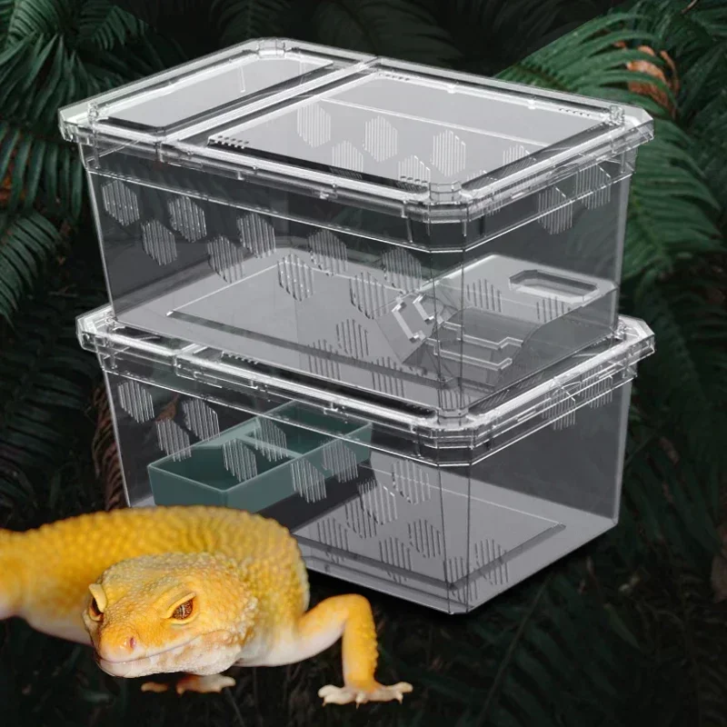 Aquarium Tank Vivarium Box Reptile Breeding Cage Plastic Transparent Breeding Box Vivariums with Balcony Lizard Supplies Bivarium for Insect Spider Turtle