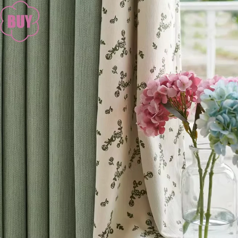 

Custom Avocado Green Chenille Jacquard Stitching Thickened Blackout Curtains for Living Room Bedroom French Window Balcony