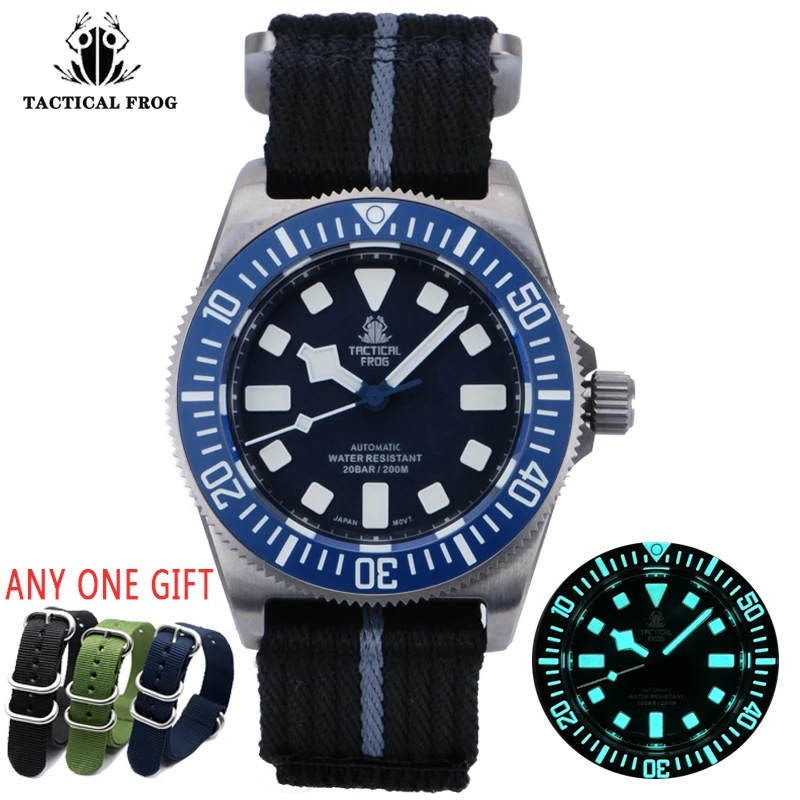 

Tactical Frog FXD Titanium Men Watch Diver Watch Blue Dial Sapphire NH35 Automatic Movement 20Bar Water Resistant BGW-9 Luminous