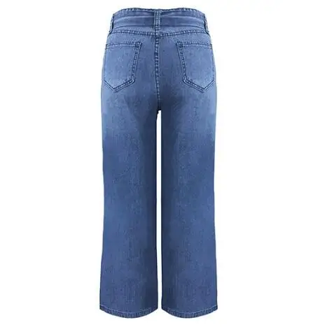 TEELYNN Vintage Wide Leg Denim Pants for Women Casual Lace Up Loose Autumn Pants 2022 Washed Blue Straight High Waist Jeans