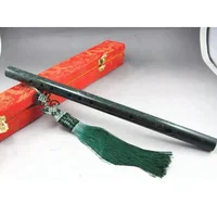 Rare Collectable old green jade&Silver flute musical instruments,36.5cm long 1