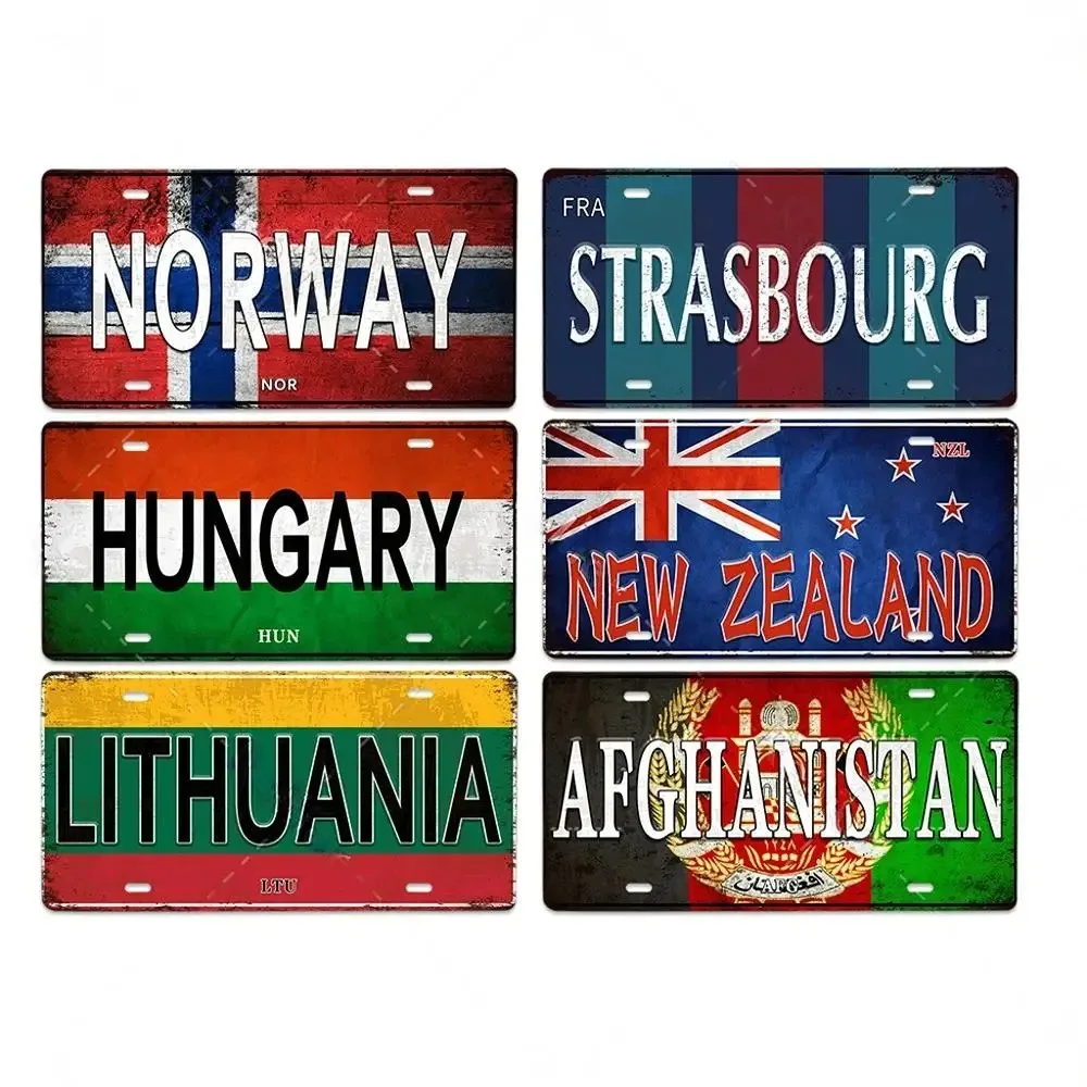 Vintage Tourism Country Poster Metal Sign - Retro License Plate Style Wall Art