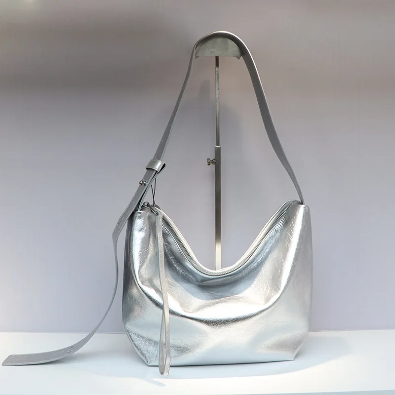 Women's Shoulder Tote Genuine Leather Bag Crossbody Y2k New Style Head Layer Cowhide Versatile Underarm Large Capacity Retro