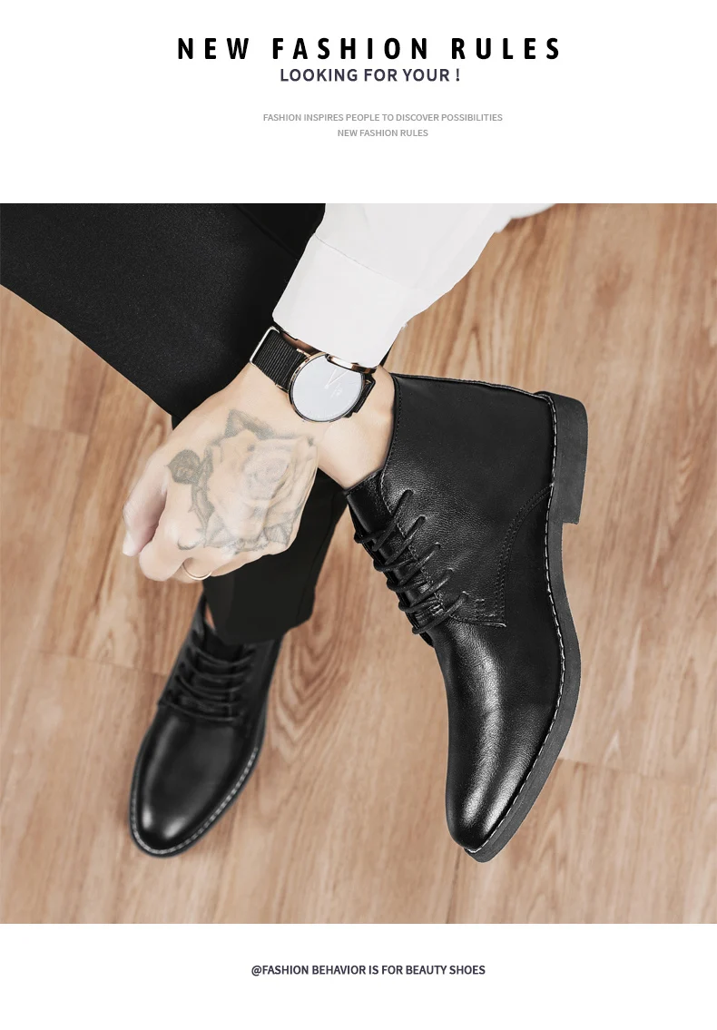 2023 New High-top Men's Casual Leather Shoes Classic White Business Men's Derby Shoes Fashion Pointed toe Dress Shoes Men Oxford