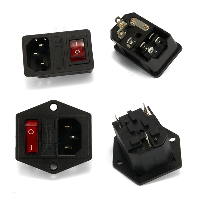 IEC320 C14 Electrical AC Socket 2 pin socket mount 3 pin red LED