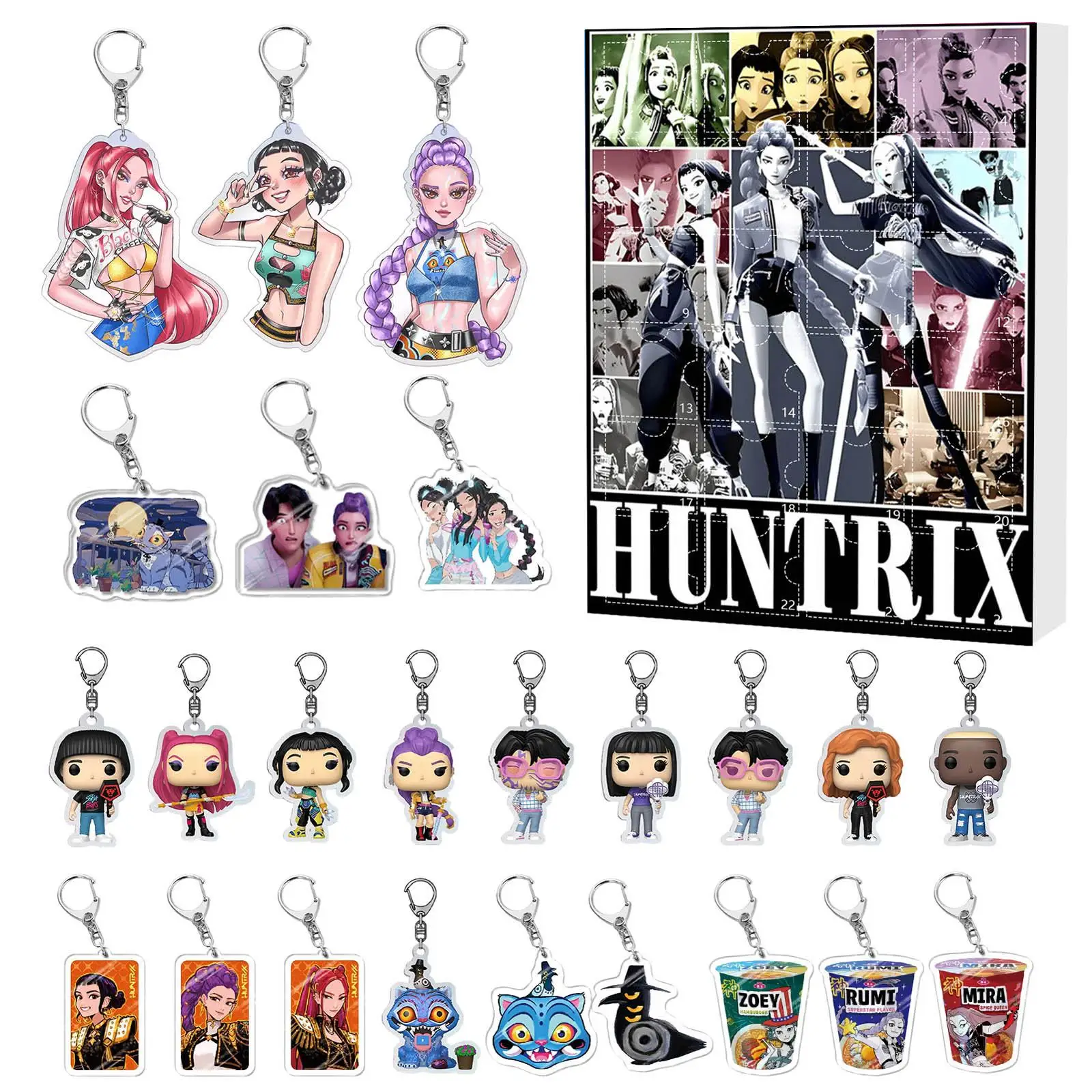 Calendario Dell'Avvento 2025 Huntrix - 24 Portachiavi 2D Demon Hunters Kpop