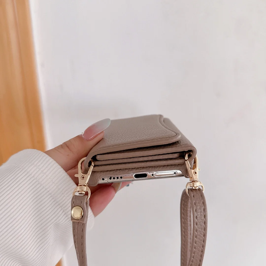 Fashion Leather Skin Protective Case with Card Texture and Lanyard