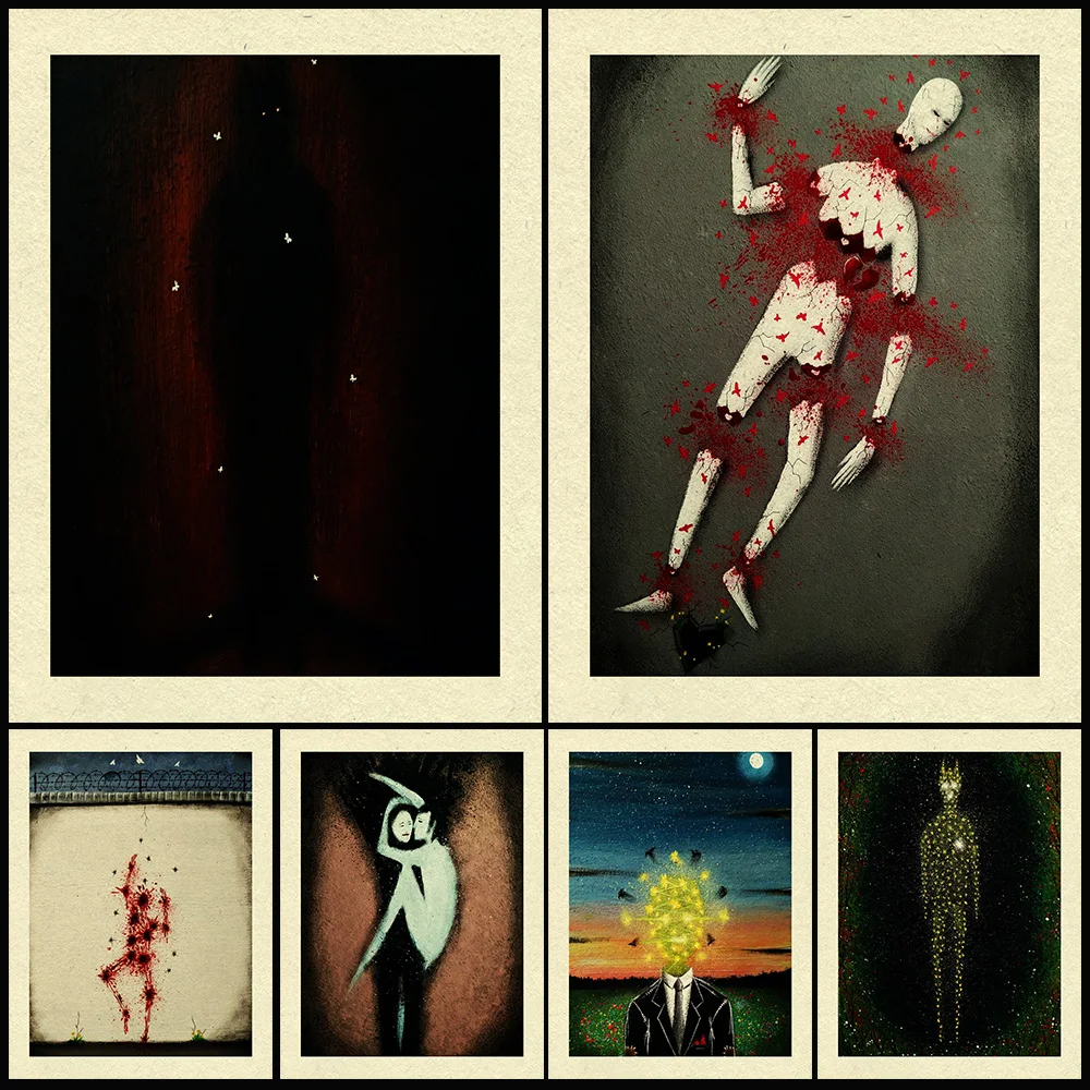 

Broken Doll And Tragic Prison Escape,Abstract Wall Art Canvas Painting Surreal Fantasy Gothic Art Poster And Print Home Decor