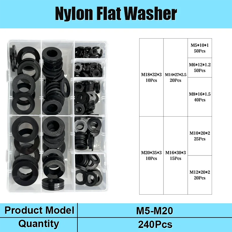 Durable Nylon Flat Washer - Black & White Insulation Gasket Rings