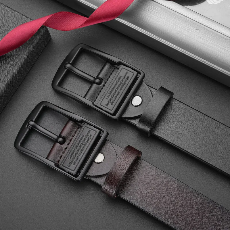 Men's Fashionable Leather Belt with Black Pin Buckle, Trendy Light Luxury and Versatile Casual Style