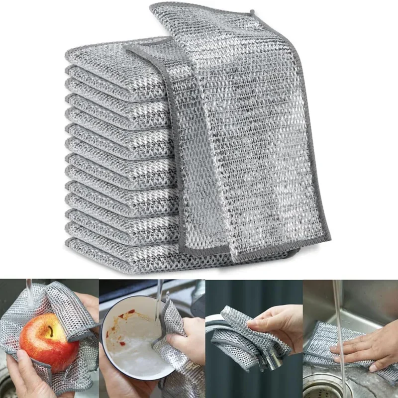 Magic Wire Cleaning Cloth Washable Multipurpose Anti Scratch Cloth Metal Wires Rags Kitchen Cleaning 10-2pc cleaning cloth