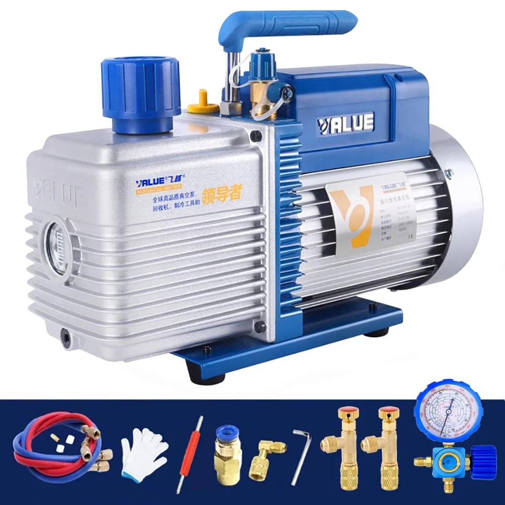 

VALUE 2FY-2C-N Double Stage Vacuum Pump Manifold Gauge Electric Suction Pump Household Air Conditioning Refrigerant Vacuum Pump