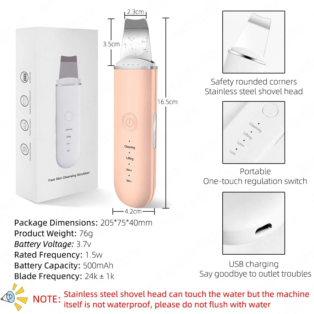 Facial Cleansing Ultrasonic Scrubber Blackhead Remover Face Cleaning Ultrasonic Cavitation Peeling Shovel Beauty Skin Face Care