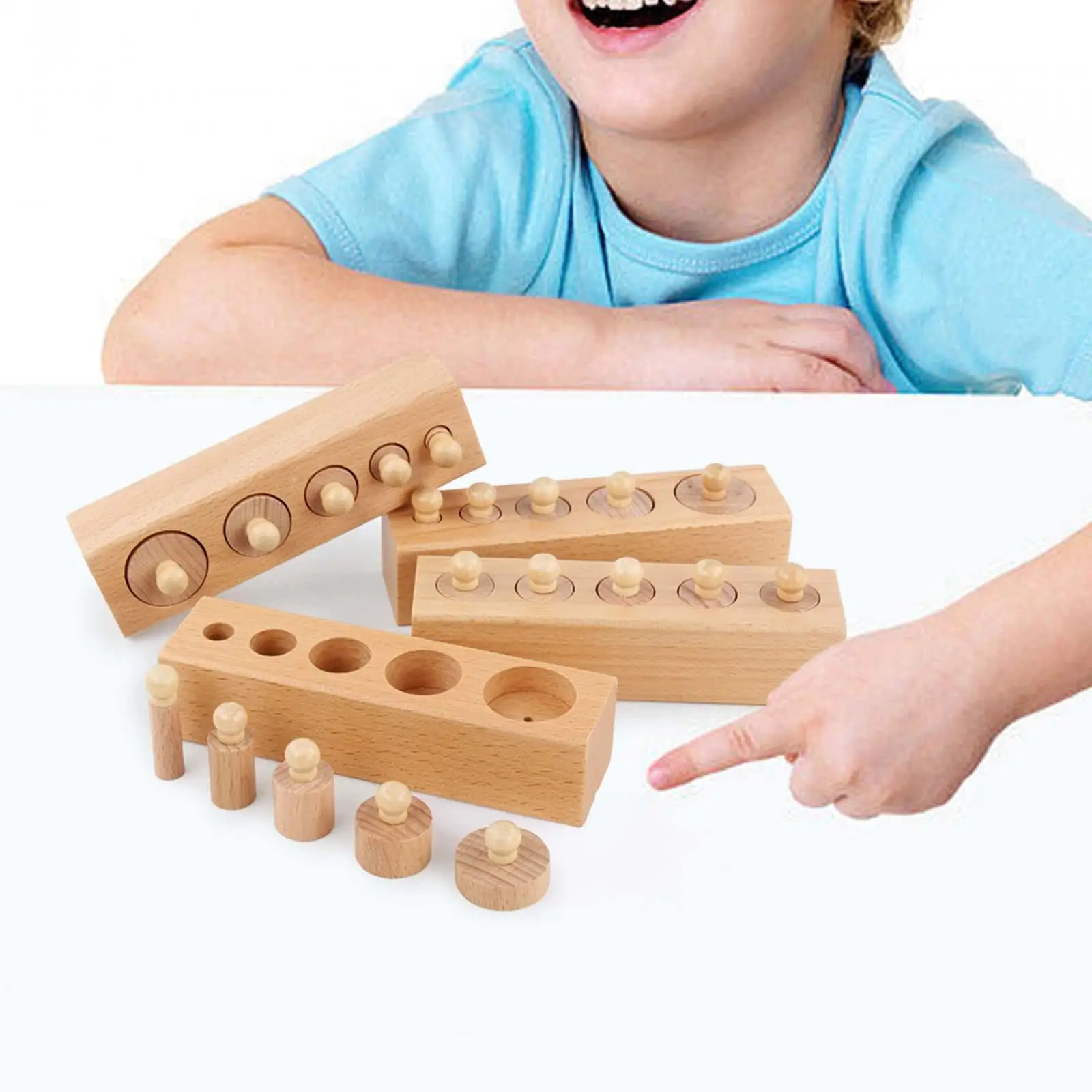 

4x Wooden Cylinders Ladder Blocks Montessori Knobbed Cylinders for Home Baby