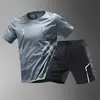 Summer Men Sets New Quick Dry Breathable Gym Clothing Training Short Sleeve Tops Shorts Suit Outdoor Daily Leisure Two-Piece Set 1