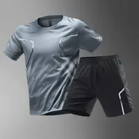 Summer Men Sets New Quick Dry Breathable Gym Clothing Training Short Sleeve Tops Shorts Suit Outdoor Daily Leisure Two-Piece Set 1