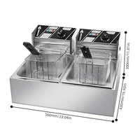6L+6L Dual Tank Electric Deep Fryer with Removable Oil Filtration Basket and Lid 2*1.7KW Stainless Steel Automatic Thermostatic 2