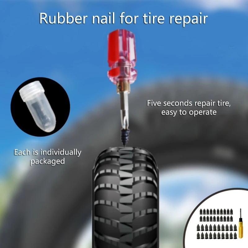 Emergency Tire Plugs 20pcs Tire Plug Kit With Screwdriver - Self-Service Rubber Nails For Puncture Repair On Cars & Motorcycles Self Service Tire Repair Screws Automotive