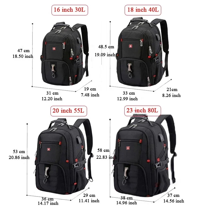 17 Inch Laptop Backpack 45L Travel Bag USB Charging Port Water Resistant