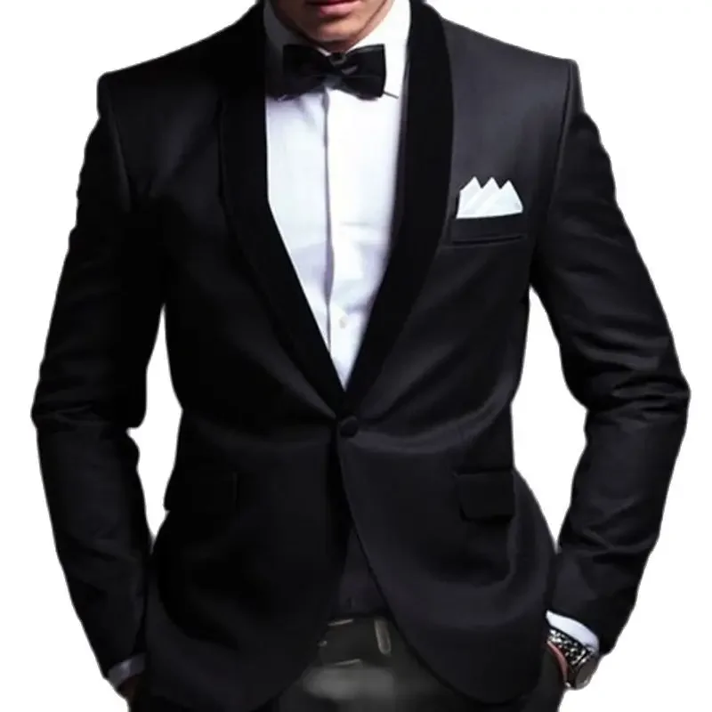 

Slim Fit Men Suits For Wedding Groom Tuxedo 2 Piece Black Set Velvet Lapel Formal Prom Business Smoking Jacket With Pants 2024