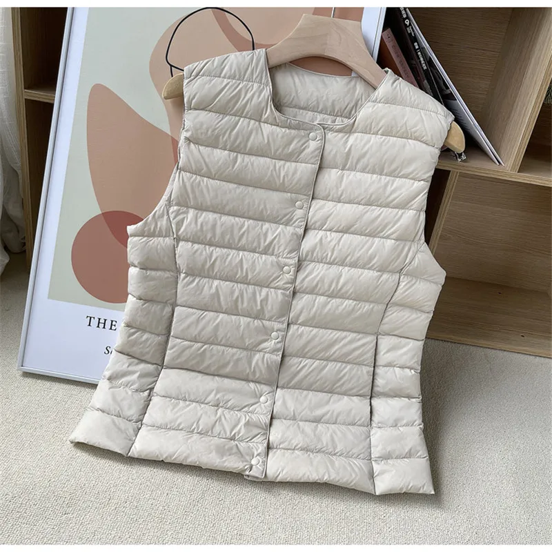 Two Wear Autumn Winter Women Ultra Light White Duck Down Vest Coat Ladies Sleeveless Waistcoat Warm Puffer Jacket Short 4XL - 4